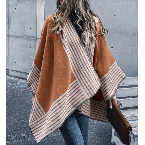 Ginger Striped Knit Poncho Cardigan Sweater - Picture 2 of 7